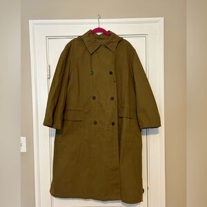 Zara Olive Green Waxed Cotton Double-breasted barn coat with detachable hood